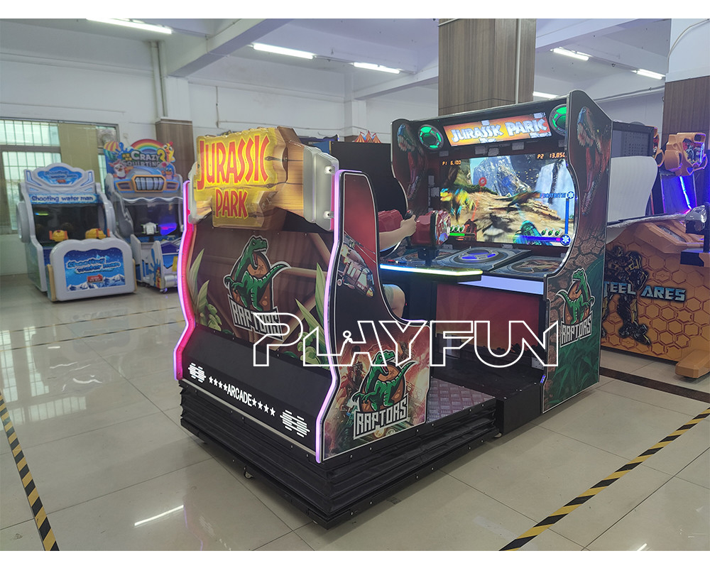 Playfun Kids Coin Operated full motion Jurassic Park  Simulator Arcade Video Gun shootings Game Machine Indoor Park Elec