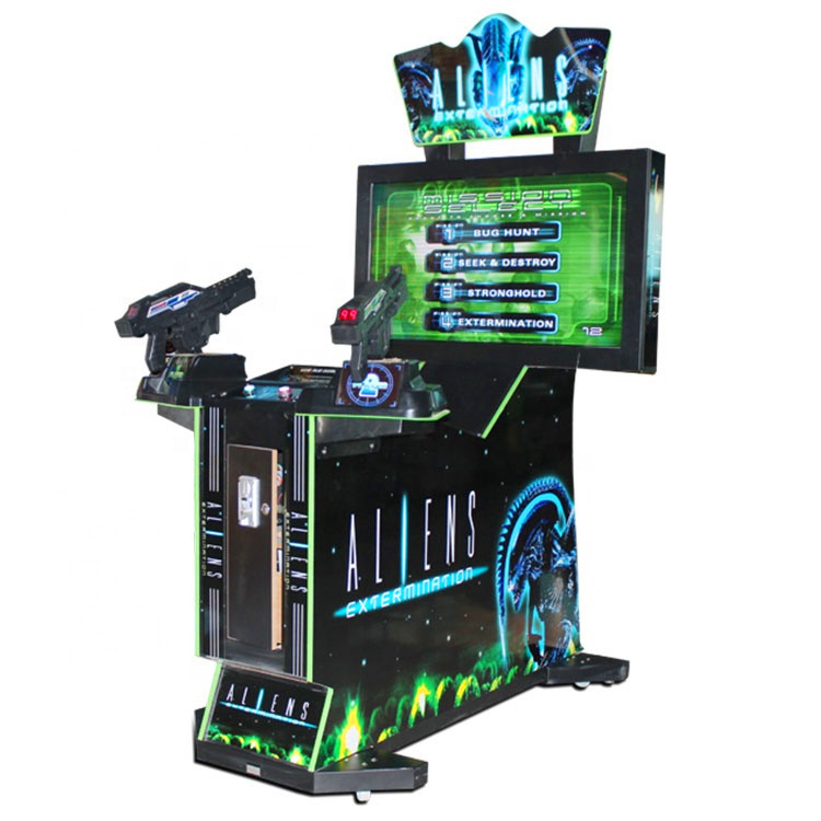 Adult 2 players arcade coin operated vibration Aliens gun shooting simulator game machine