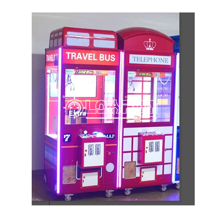 Coin-operated indoor kids toy plush wooden telephone Doll travel bus claw crane machine