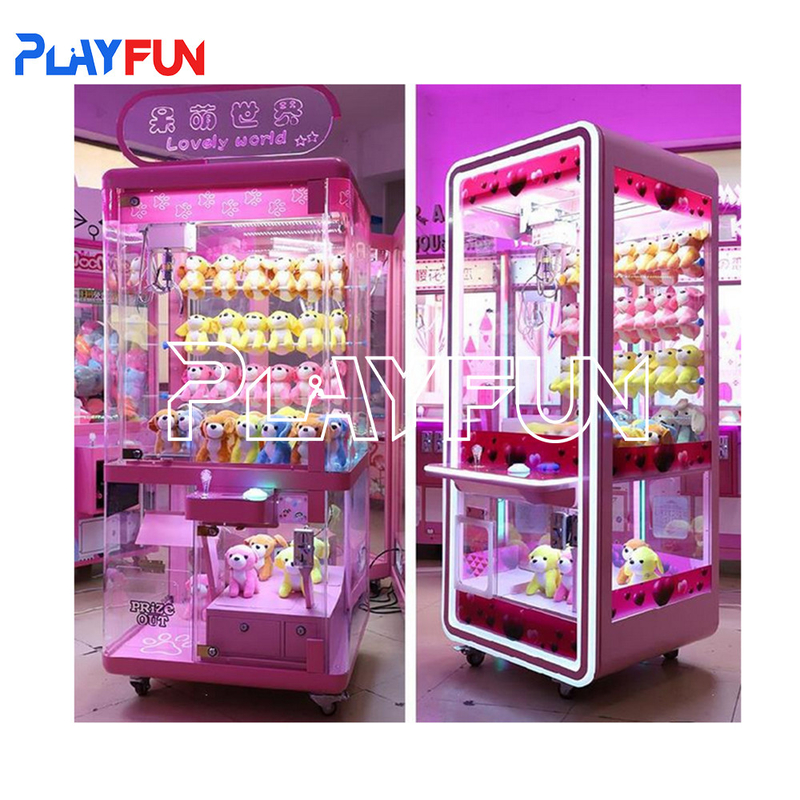 Münzbetriebene Spiele Luxus voll transparente Puppenklauen Automaten Transparente rosa Spielzeug Puppenclub Süßigkeiten Verkaufsklauen