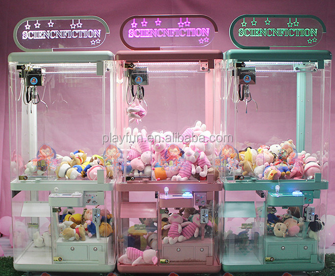 Münzbetriebene Spiele Luxus voll transparente Puppenklauen Automaten Transparente rosa Spielzeug Puppenclub Süßigkeiten Verkaufsklauen