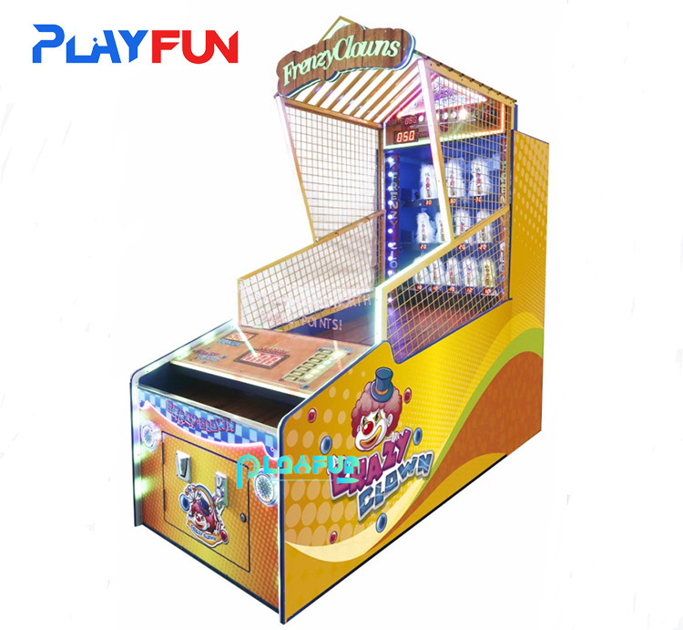 Clown frenzy foam ball hit throw down the clown alley coin-op bill operated  kids-parent arcade  ticket machine game