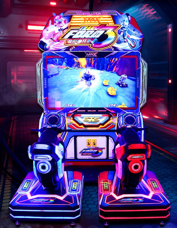 PlayFun Motion 2 Player Small Kids Racing Motor Video Game Coin Operated Commerce Race Car Arcade Game