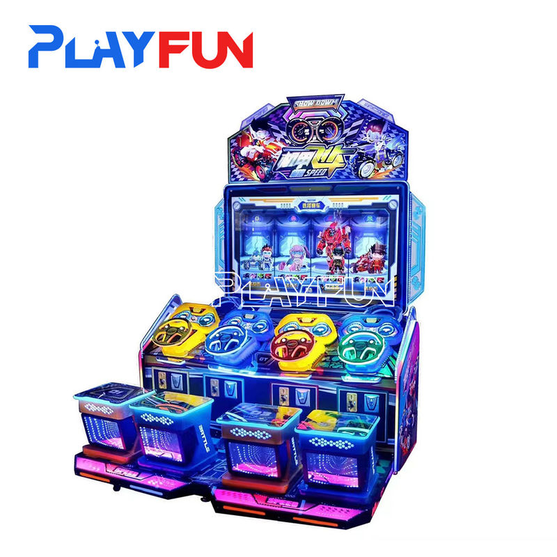 Playfun Wholesale Arcade Kids Coin Operated Machine Car Racing Kids Redemption Ticket Game 4p Speed Racing Car Game Machine
