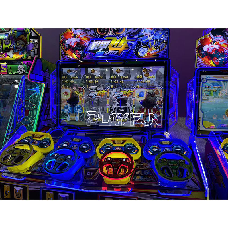 Playfun Wholesale Arcade Kids Coin Operated Machine Car Racing Kids Redemption Ticket Game 4p Speed Racing Car Game Machine
