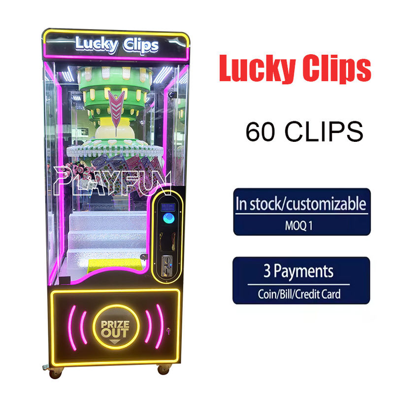 Playfun Coin Operated Indoor Amusement Arcade Wheel Lucky Clip Prize Vending Machine Lucky Clips with 60 Clips