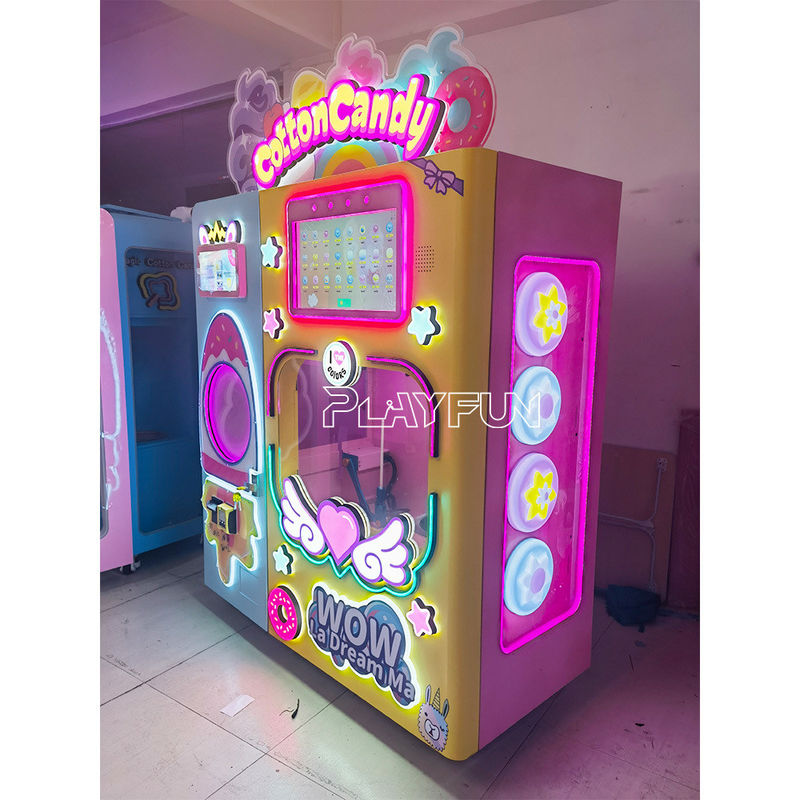 PlayFun Custom Commercial Multi-Language Easy to Operate Touch Screen Fully Automatic Cotton Candy Vending Machine Robot
