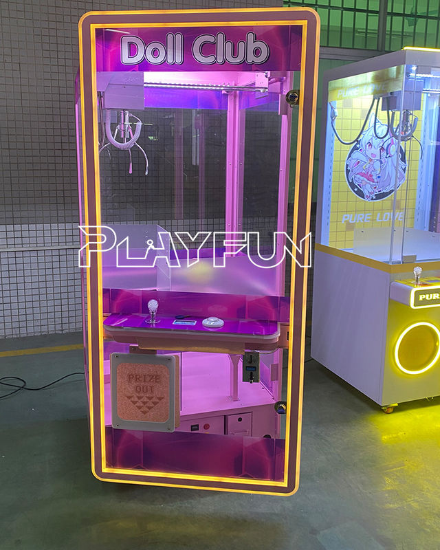 Playfun Coin Operated Games Luxury Full Transparent Doll Park pink Toy Club Candy Claw Crane Game Machine