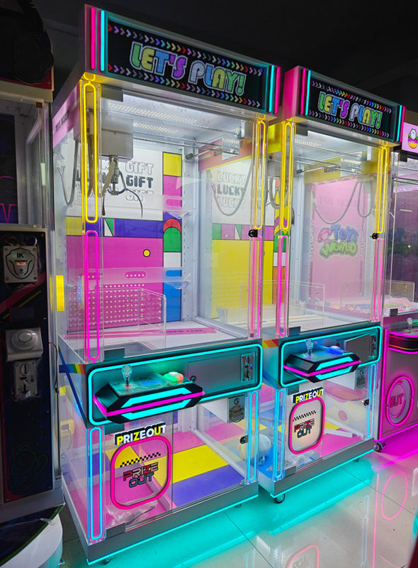 Factory Price Wholesale Kids Transparent Claw Machine with Lucky Gift Box Plush Toy Crane Game